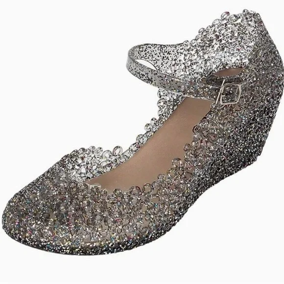 ✨🌈Colourful Glitter on Transparent Black Jelly Wedge (37) - Picture 4 of 9